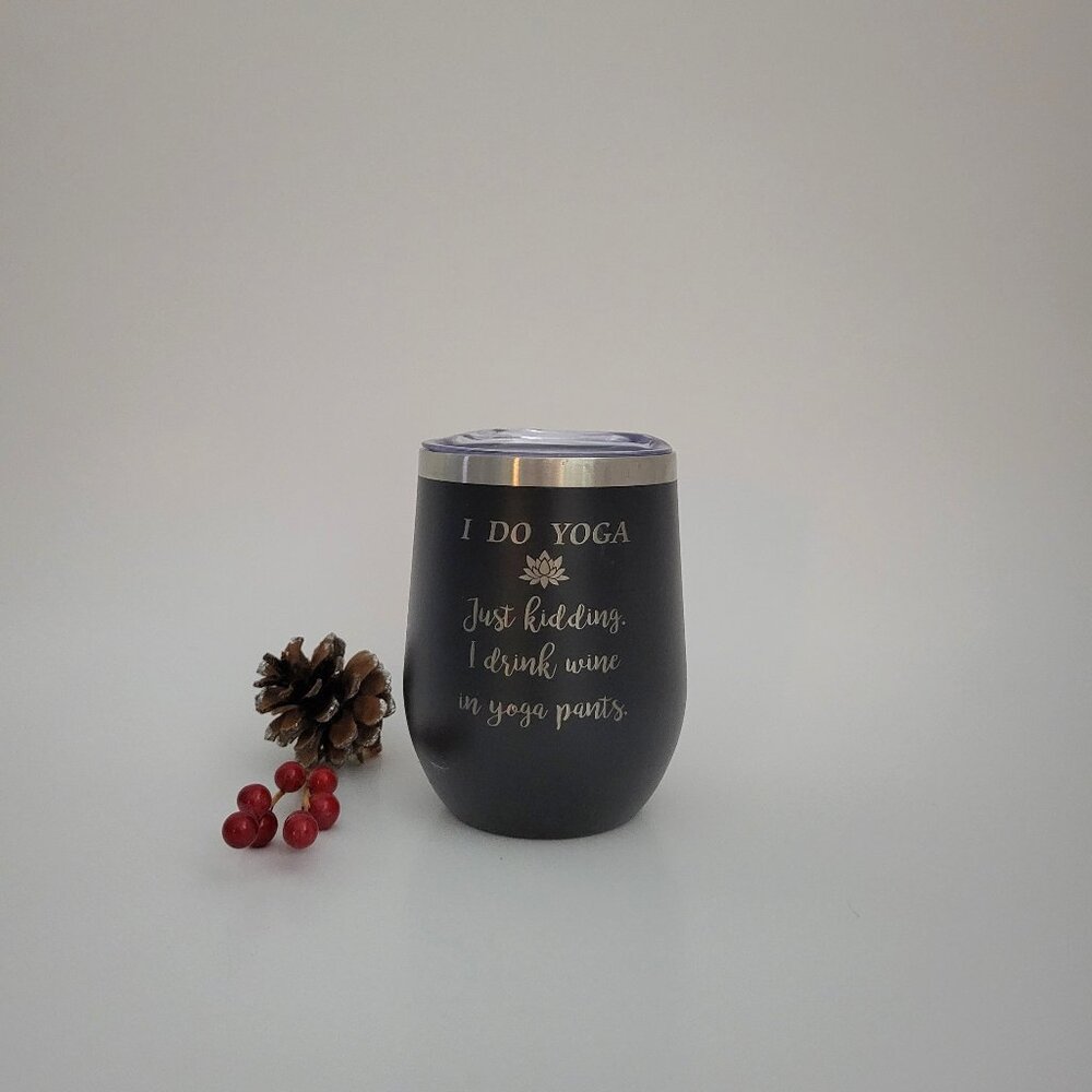 NWOT Black Insulated Tumbler with Funny Yoga Saying